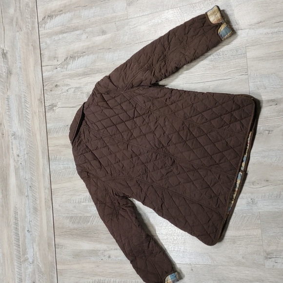 L.L. Bean Brown Quilted Collared Jacket with Plaid Lining - Picture 8 of 13